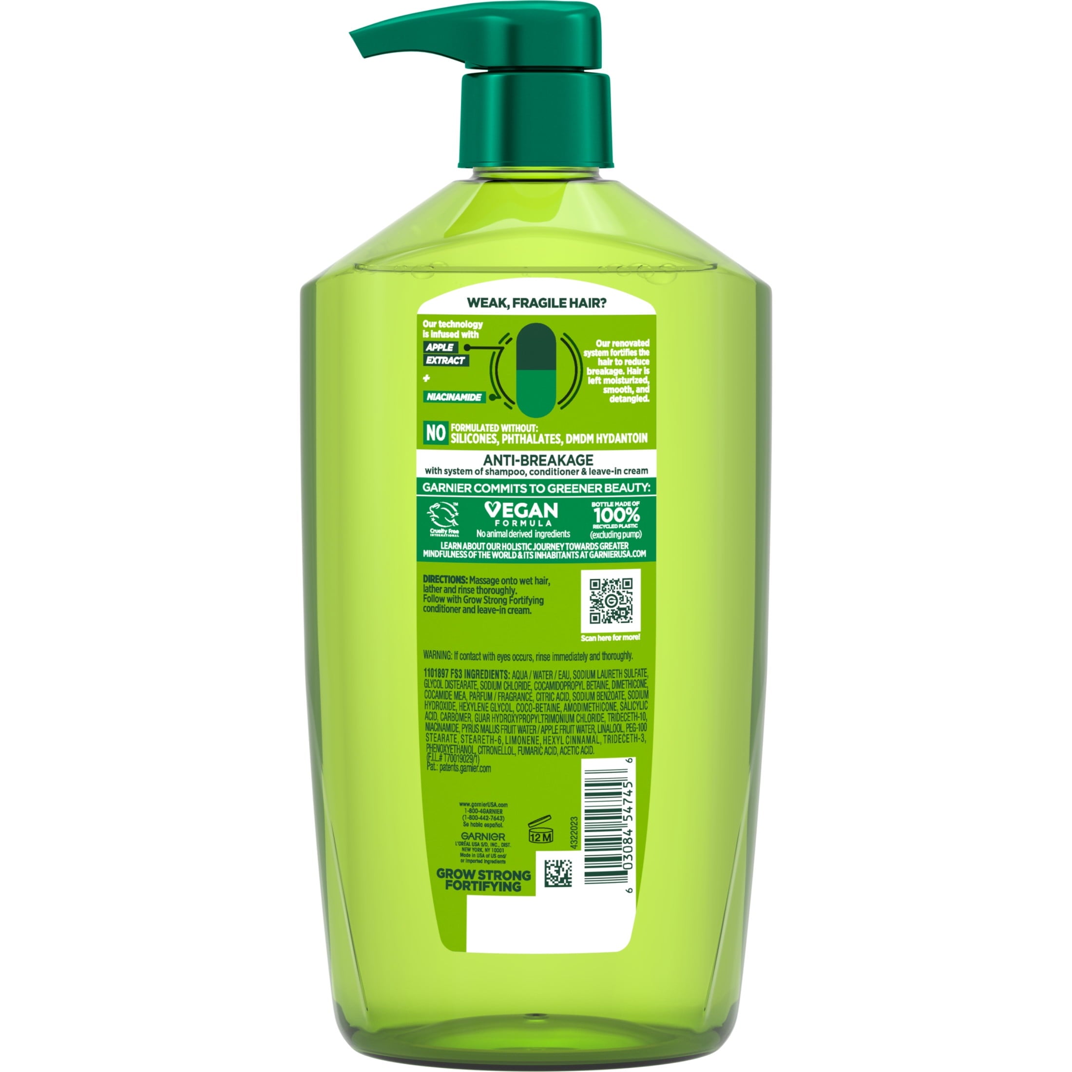 Garnier Fructis Grow Strong Fortifying Shampoo with Active Fruit Protein, All Hair Types, 33.8 fl oz