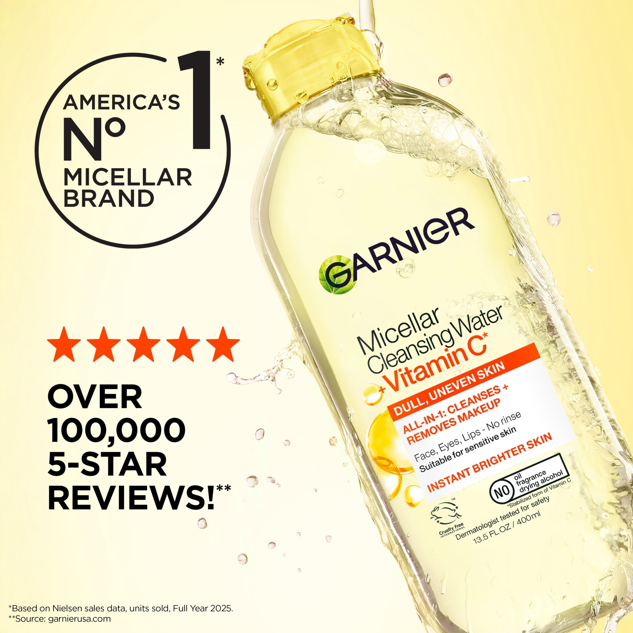 Garnier SkinActive Micellar Cleansing Water All in 1 Vitamin C Makeup Remover, Face Cleanser, 23.7 fl oz