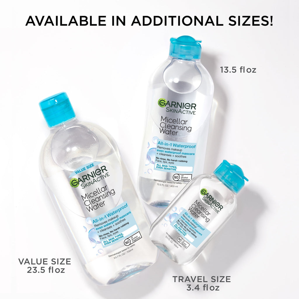 Garnier SkinActive Micellar Cleansing Water All in 1 Waterproof Makeup Remover, Face Cleanser, 3.4 fl oz