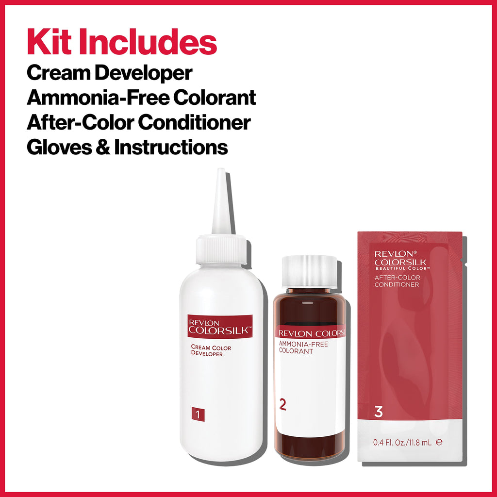 Revlon Colorsilk Beautiful Color Permanent Hair Dye, Dark Brown, At-Home Full Coverage Application Kit, 37 Dark Golden Brown, 3 Pack