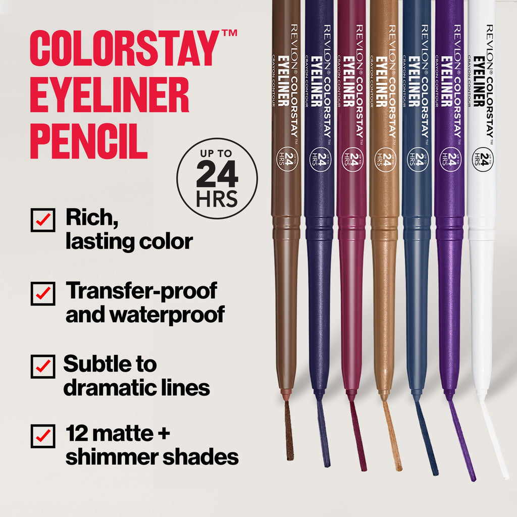Revlon ColorStay Waterproof Eyeliner Pencil, Built-In Sharpener, 201 Black, 0.01 oz
