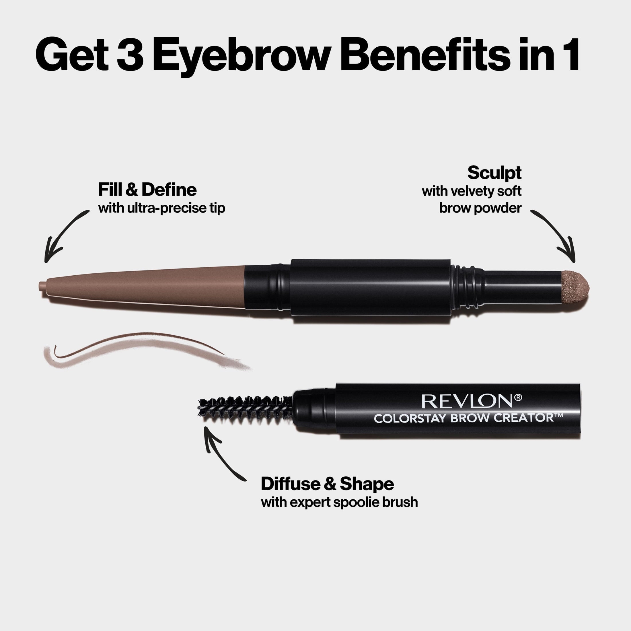 Revlon ColorStay Waterproof Brow Creator, 2-in-1 Eyebrow Pencil & Powder, 615 Soft Black, 0.003 oz