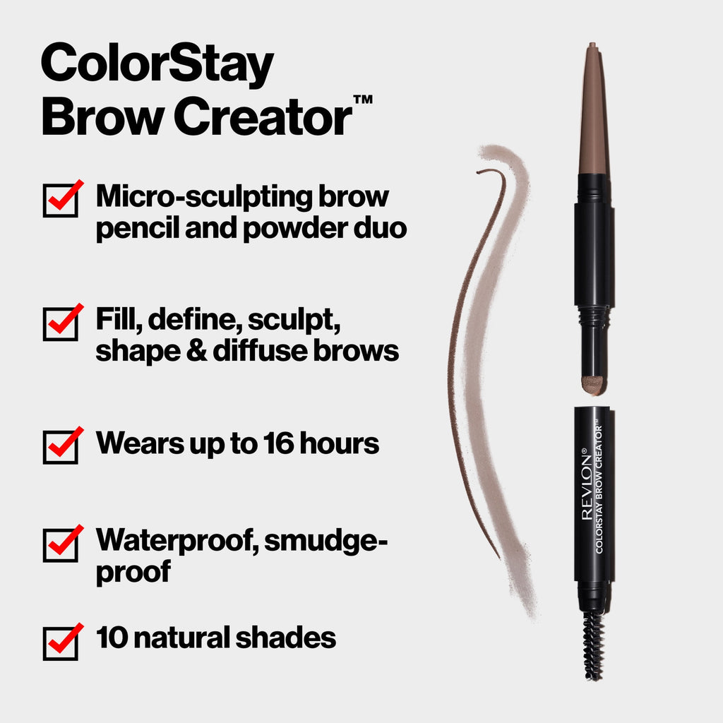 Revlon ColorStay Waterproof Brow Creator, 2-in-1 Eyebrow Pencil & Powder, 610 Dark Brown, 0.003 oz