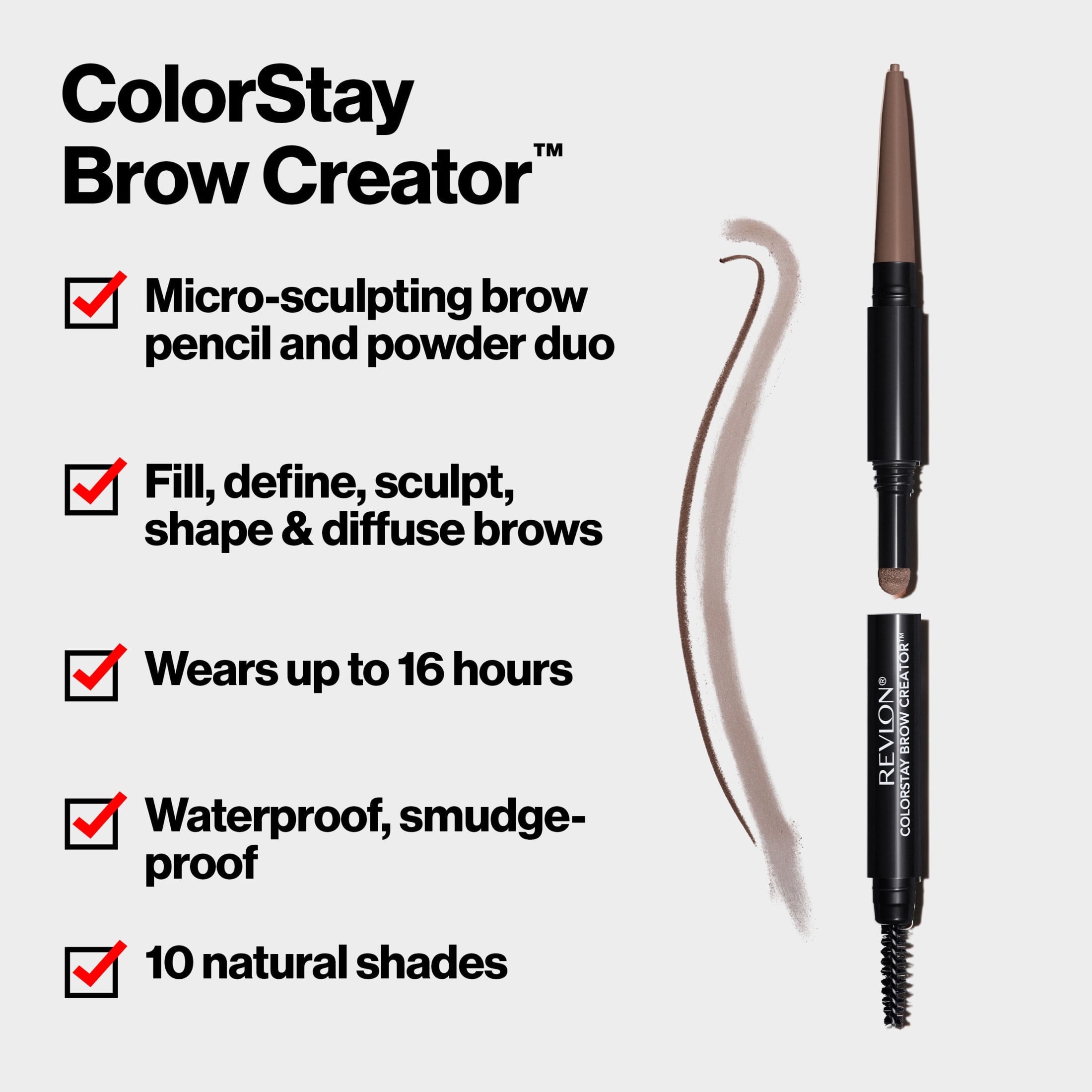 Revlon ColorStay Waterproof Brow Creator, 2-in-1 Eyebrow Pencil & Powder, 610 Dark Brown, 0.003 oz