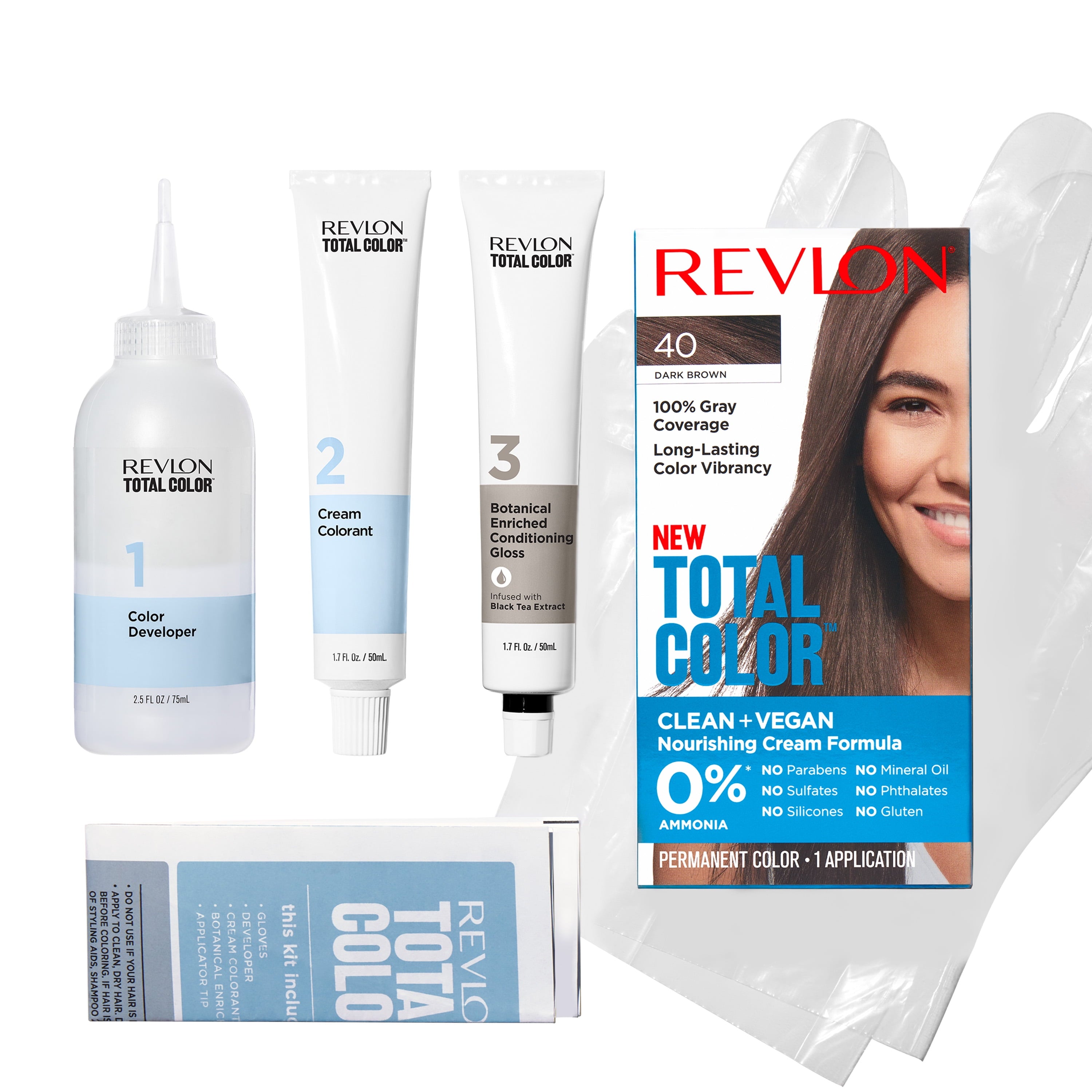 Revlon Total Color Hair Color, Clean and Vegan, 100% Gray Coverage Permanent Hair Dye - 30 Darkest Brown