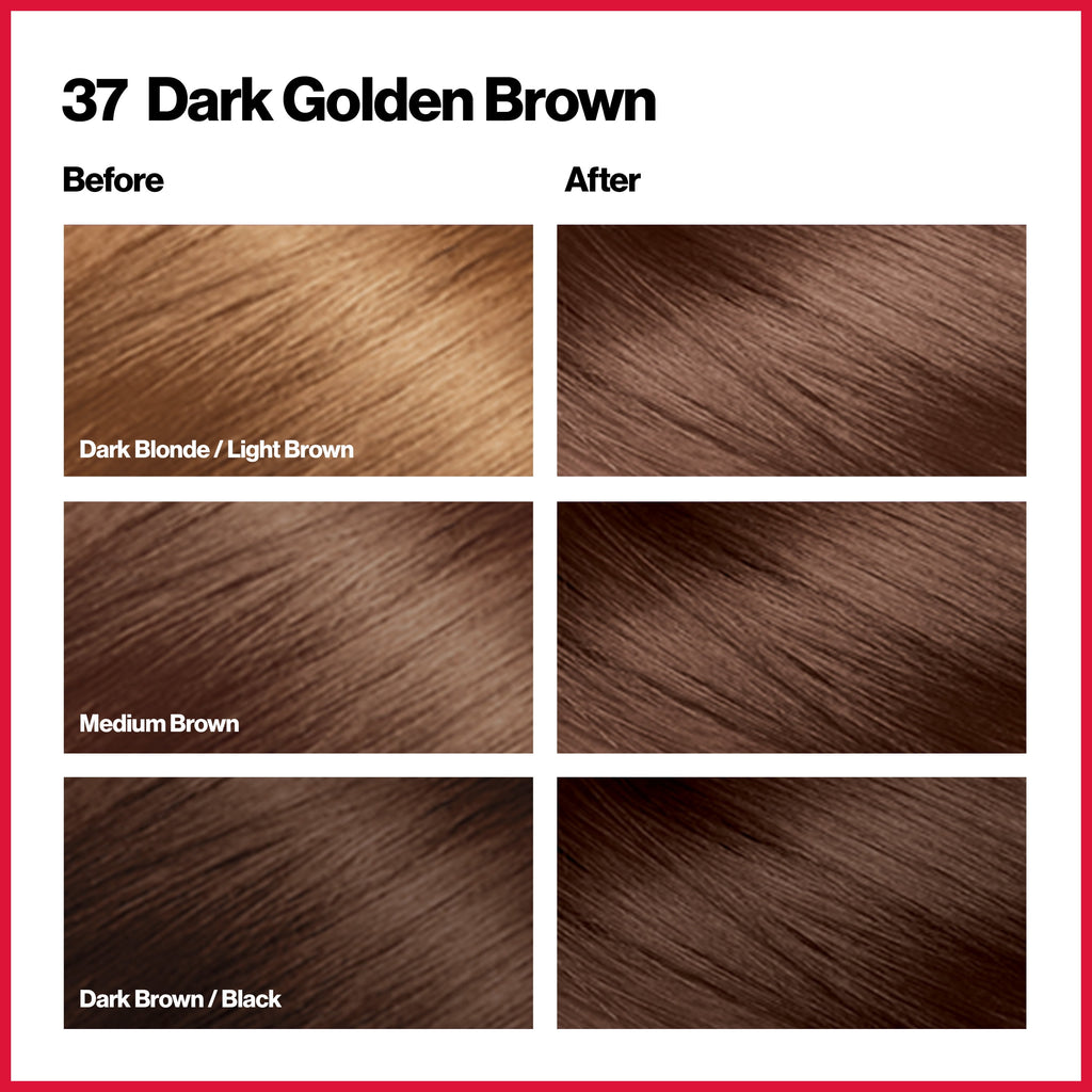 Revlon Colorsilk Beautiful Color Permanent Hair Dye, Dark Brown, At-Home Full Coverage Application Kit, 37 Dark Golden Brown, 3 Pack