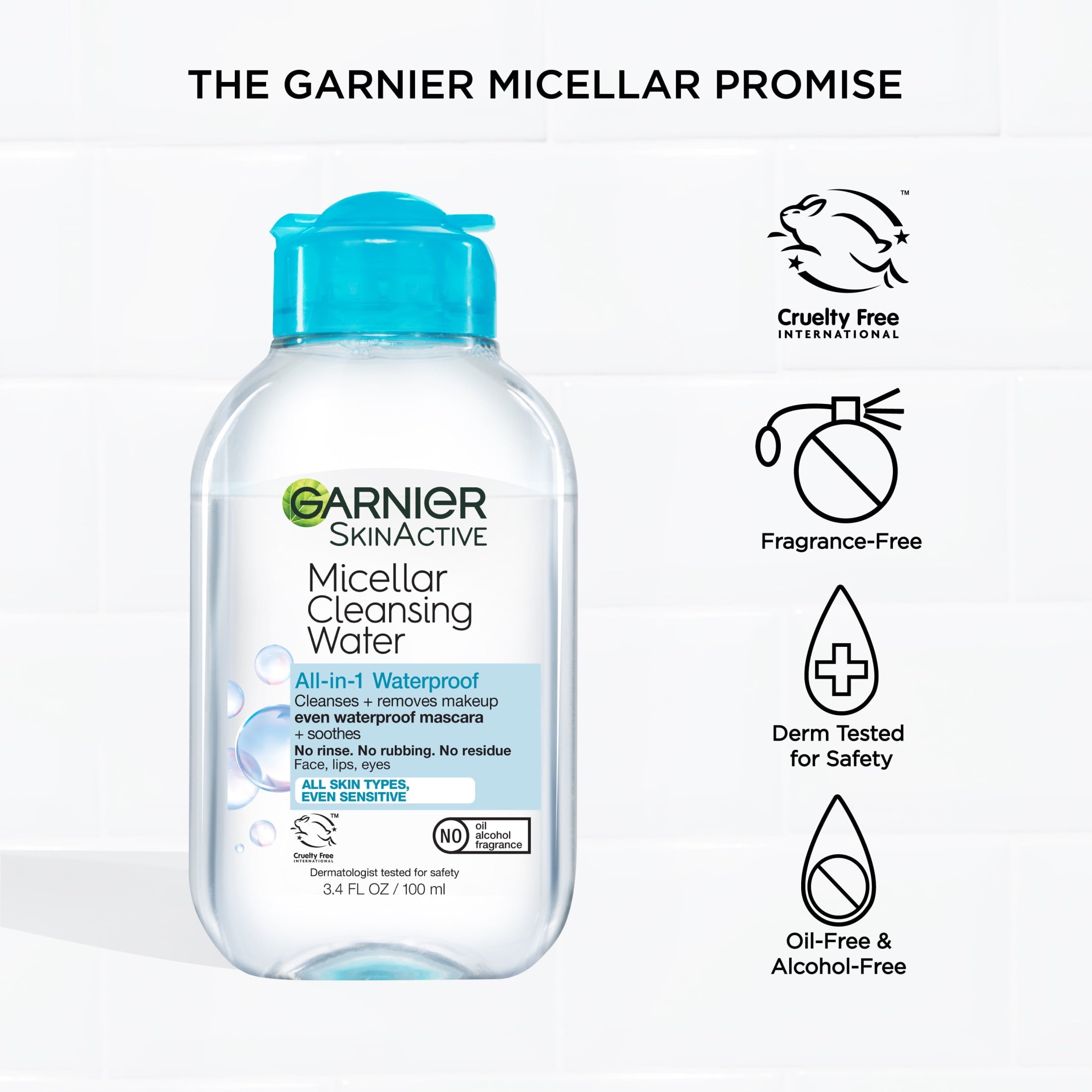 Garnier SkinActive Micellar Cleansing Water All in 1 Waterproof Makeup Remover, Face Cleanser, 3.4 fl oz
