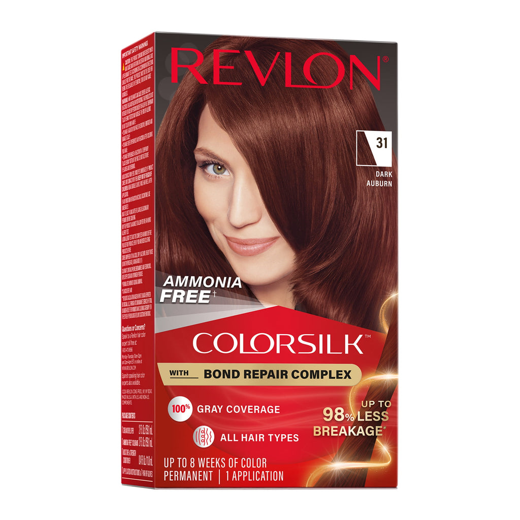 Revlon ColorSilk Permanent Hair Color, Bond Repair Complex, 31 Dark Auburn, 1 pack