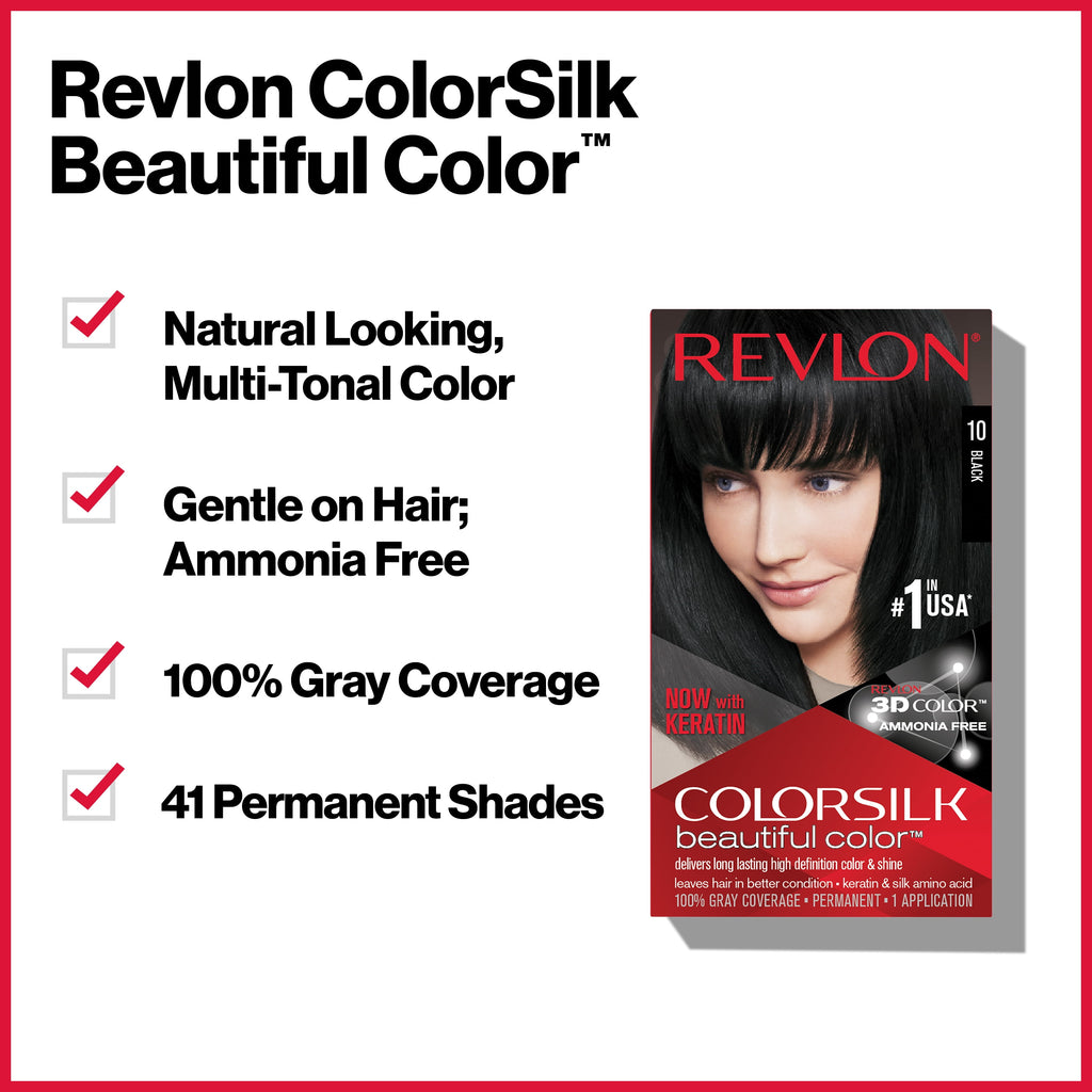 Revlon Colorsilk Beautiful Color Permanent Hair Dye, Dark Brown, At-Home Full Coverage Application Kit, 43 Medium Golden Brown, 3 Pack