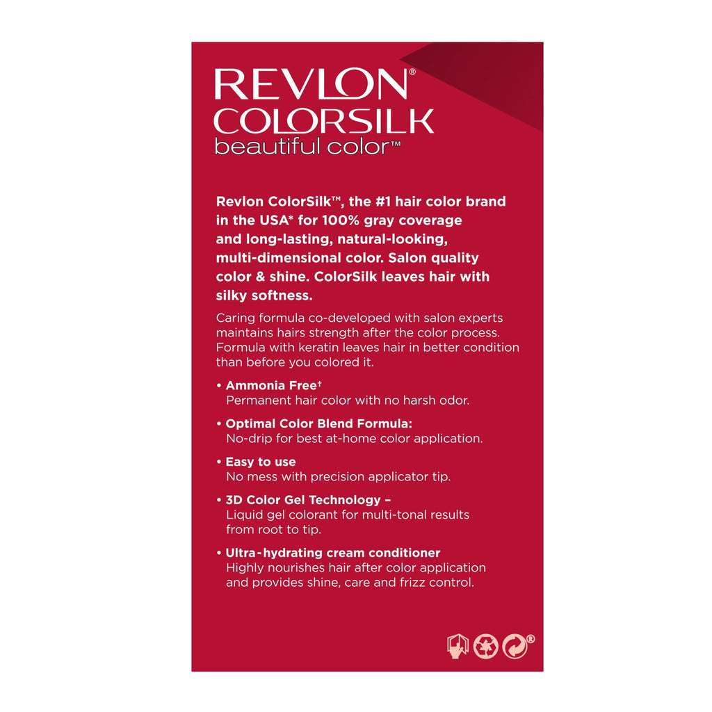 Revlon ColorSilk Beautiful Color Permanent Hair Color 3 Pack, Brown Black, 3 Pack