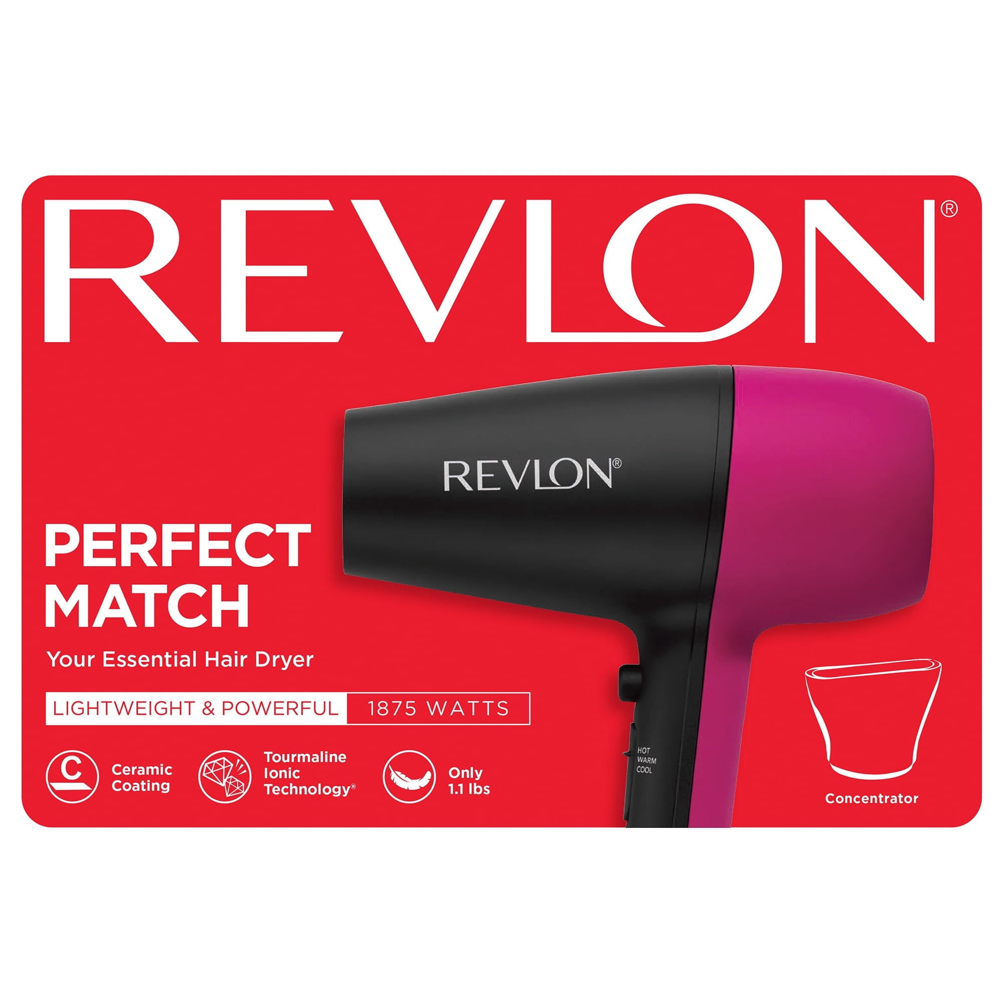 Revlon Perfect Match 1875W Essential Hair Dryer, Pink