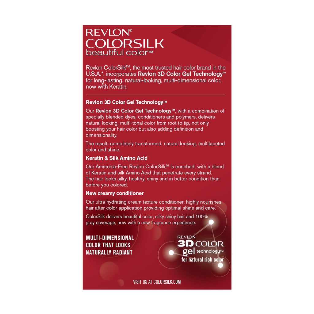 Revlon Colorsilk Beautiful Color Permanent Hair Dye, Dark Brown, At-Home Full Coverage Application Kit, 43 Medium Golden Brown, 3 Pack