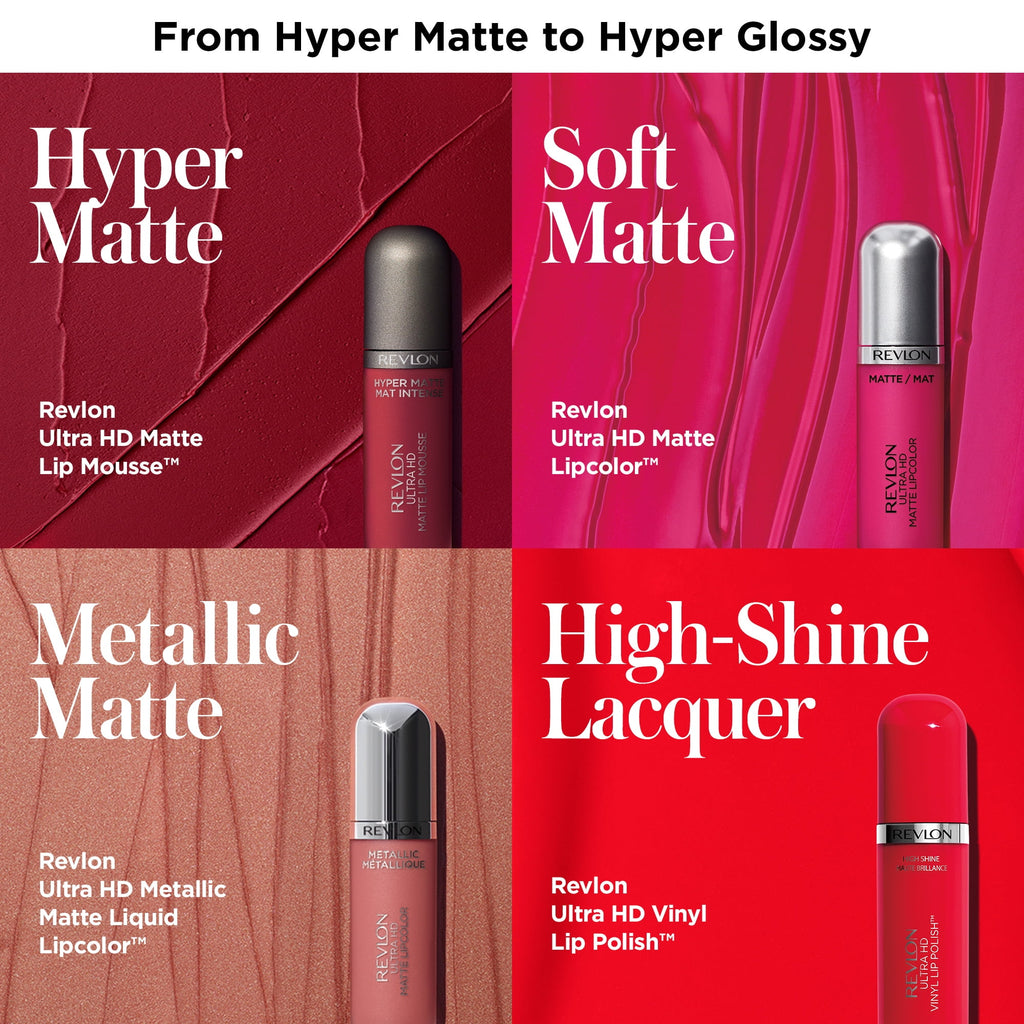 Revlon Ultra HD Metallic Matte Liquid Lipcolor, Liquid Lipstick, 100% Wax-Free, Luster