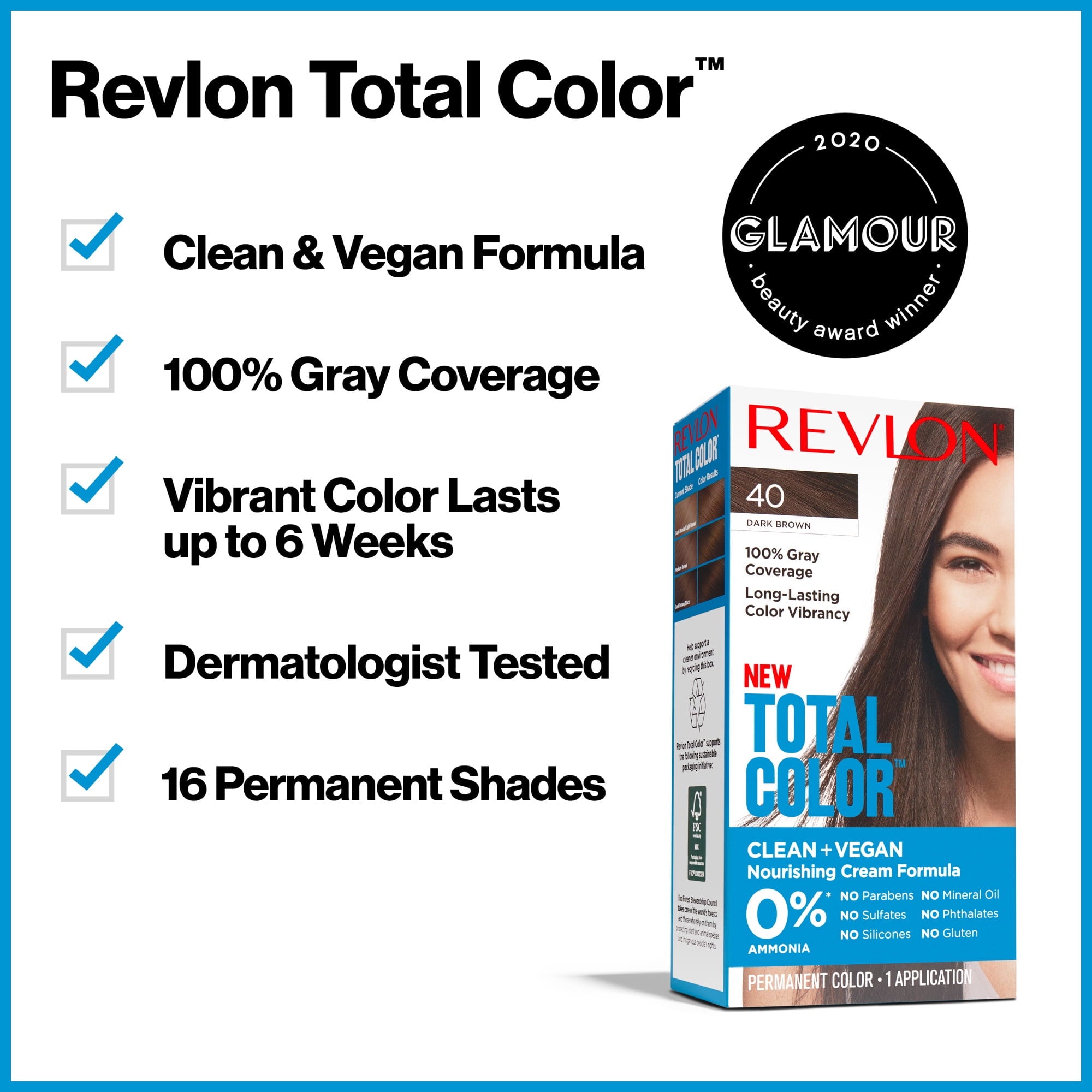 Revlon Total Color Permanent Hair Color, Clean and Vegan, 100% Gray Coverage Hair Dye, 63 Light Golden Brown, 5.94 fl oz
